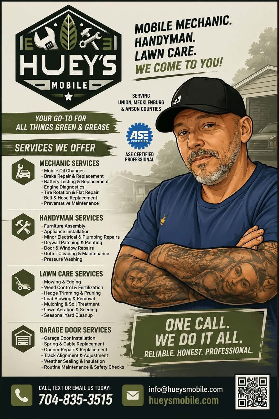 Brian Huey's own service flyer with his phone number and his service list